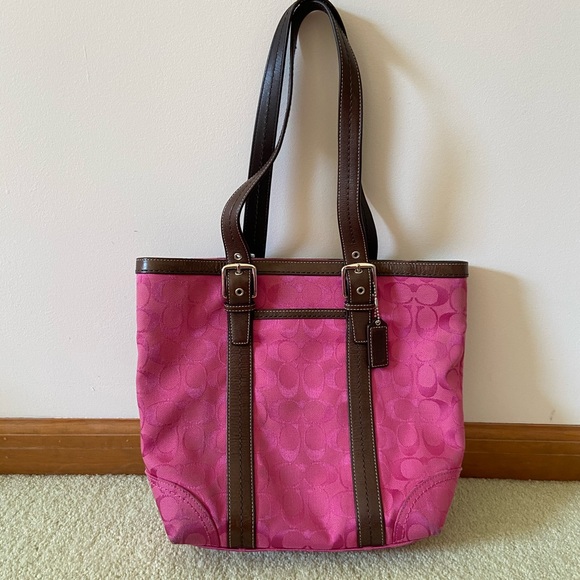 Coach Signature Hampton Tote Handbag Magenta - Picture 1 of 8